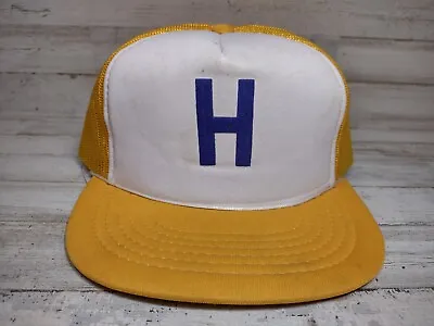 Vintage H Monogram Felt Patch Mesh Snapback Rope Trucker Hat Yellow Blue OS • $8.74