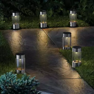 6-Pack Stainless Steel Solar Powered Mini Bollard Path Light 10 Lumens- Buy Now • $21.99