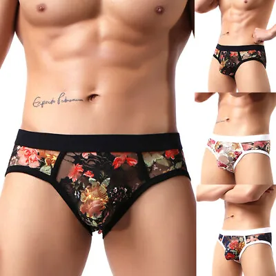 $4.95 • Buy Men's Lace Floral Boxer Shorts Bikini Briefs Underwear Sexy Sissy Pouch Panties