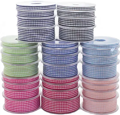 £8.39 • Buy Gingham Ribbon Reels Rolls Double Sided Face 20 Metre Check Full 6-25mm Craft