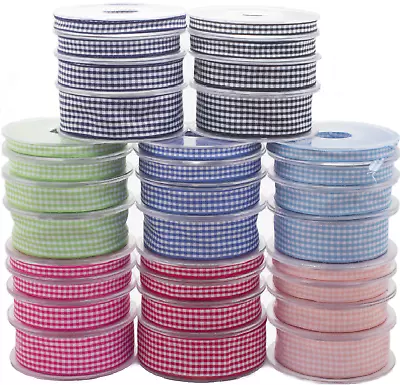 £8.39 • Buy Gingham Ribbon Reels Rolls Double Sided Face 20 Metre Check Full 6-25mm Craft
