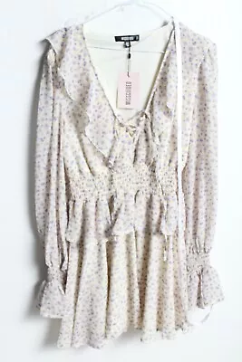 Missguided Womens Tie Front Ditsy Dress - Lilac - Size 12 - NEW (e25) • £5.99