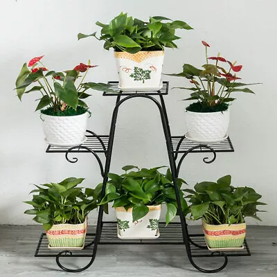 Heavy Duty Metal Plant Stand 3 Tier 6 Flower Pot Shelf Display Rack Holder Black • £17.95