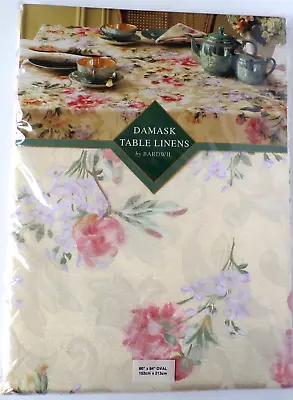 Bardwil Linens Damask OVAL Tablecloth Floral On Ivory Background 60 X84  NEW • $24.99