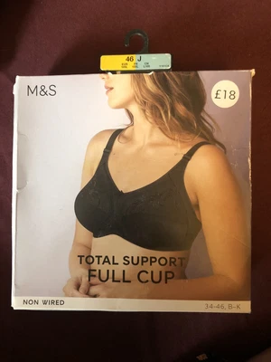 £14.99 • Buy M & S Non Wired Full Cup Bra Total Support  Black Boxed Size 46 J New