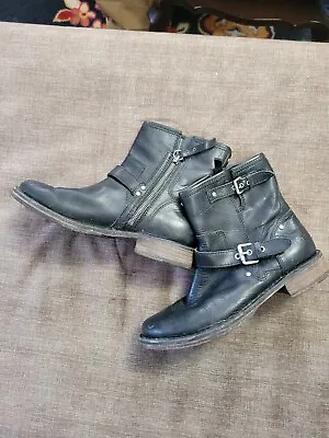 UGG Fabrizia Black Leather Sheepskin Ankle Boots With Buckles Size 6.5 • $55