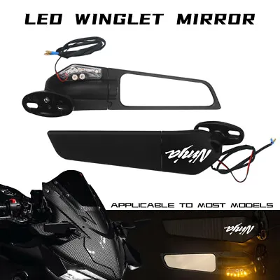 LED Light Larger Rear View Winglet Mirrors For KAWASAKI NINJA ZX10R ZX6R 636 • £51.59