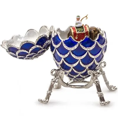 Pine Cone Faberge Egg Replica ELEPHANT Music Jewelry Box Blue Egg 4  Фаберже • $127.46