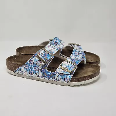 Birkenstock Women's Shoes 40 L9 M7 White Blue Vegan Textile Sandals Unisex • $54