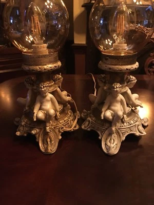 $300 • Buy Antique Pair Of Cherub Lamps
