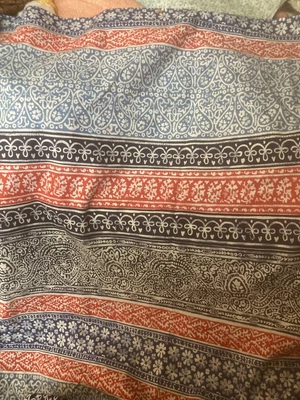 $24.95 • Buy 3 1/2 Yd Vtg Red Wh Chambray Navy Paisley Floral Cot 44W Batik Crantex Fabric