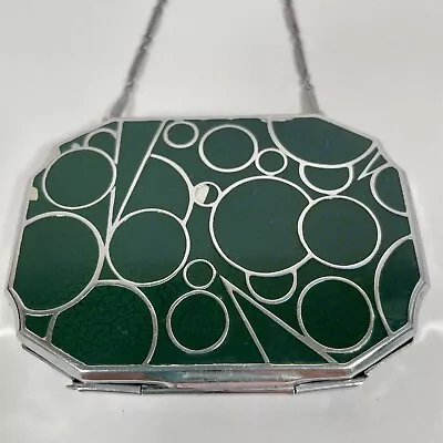 Vintage Art Deco Compact Purse Elignite EAM Rare Green Enamel Abstact Flapper • $85.50