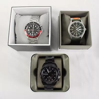 Timex Waterbury Traditional Seiko 5 Automatic & Fossil Bronson Watches Lot Of 3 • $129.99