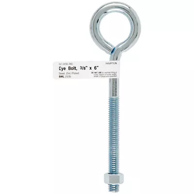 Hampton 3/8 In. X 6 In. L Zinc-Plated Steel Eyebolt Nut Included (Pack Of 20) • $26.34