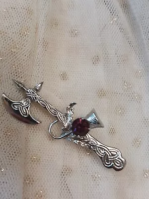 Mizpah Scottish Thistle Design Brooch Hatchet Pin Vintage Jewelry • $13.04