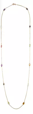 Vintage 14k Yellow Gold Multi-Color Gemstone Station Necklace 35 Grams 40.5  • $545