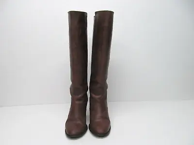 J.Crew Women's Knee High Heeled Boot Brown Leather Pull On Size 8B Made In Italy • $54.99