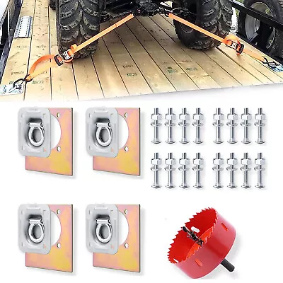 4pcs D-Ring Recessed 6000 Lb. Tie Down Backing Plate &Hole Saw Drill Flatbeds • $39.99