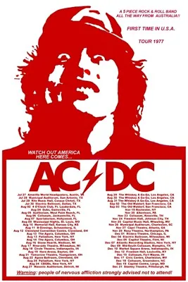 AC/DC 1977 Box Office Concert Poster  First Tour USA • $11.99