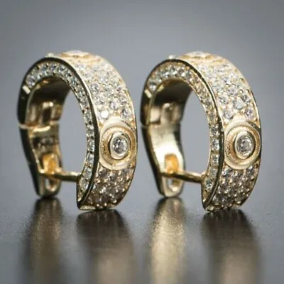 Real Moissanite 1.20Ct Round Cut Hoop Men's Earrings 14K Yellow Gold Plated • $93.61