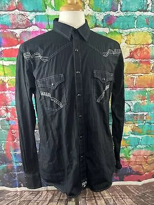 Wrangler Rock 47 Black Western Shirt Men Size L Pearl Snap Rodeo Cowboy • $24.95