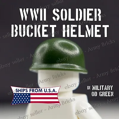 WWII WW2 US Army Soldier Bucket Helmet• Custom Bricks LegoCompatible MATTE GREEN • $2.99