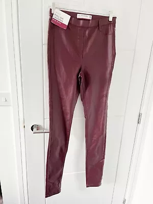 Burgundy Wet Look Mid Waist Pull On Legging Tregging NEXT 10R  Stretch Brand New • £16.99