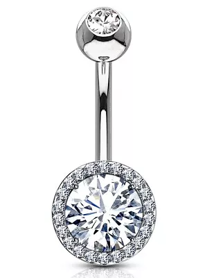 £4.70 • Buy STEEL Bar - Large Crystal Double Gem Belly Bar - 6mm 8mm 10mm 12mm 14mm 16mm