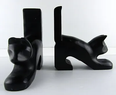 Black Cat Palewa Solid Soapstone Bookends Playful Decoration Set Of 2 Heavy • $38.41