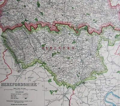 1922 Herefordshire Large County Map. Antique 100 Yrs Old. Leominster Ross On Wye • £14.56
