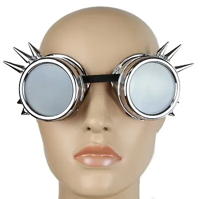 Steampunk Silver Motorcycle Flying Spike Goggles Vintage Pilot Biker Aviator • $12.99