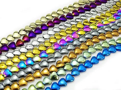 Natural Non-Magnetic Hematite Gemstone Flat Heart Beads Metallic Colors 16''  • $3.08
