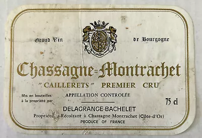 Chassagne Montrachet “Caillerets” Premier Cru French Vintage Wine Bottle Label • $9.95