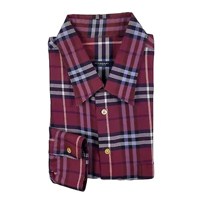 Burberry London Maroon Purple VTG AOP Nova Check Mens Button Front Size 2XL XXL • $79.99