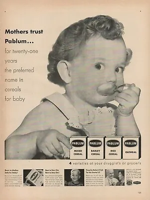 1953 Baby Food Spoon Vintage Print Ad Art Pablum Cereal Barley Rick Oatmeal • $9.91