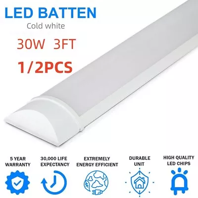 1/2X LED 3FT Strip Lights Batten Light Office Shop Garage Ceiling Lamp Daylight • £6.99