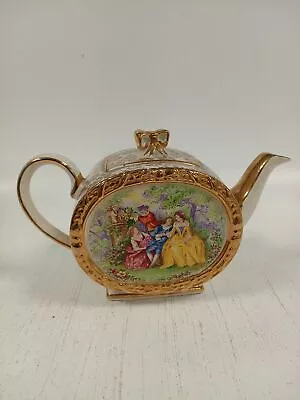 Sadler Gold Toned Painted Teapot With Scene Rococo Bow Lid • £9.99