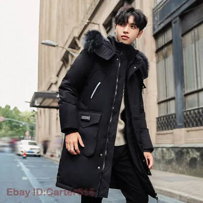 Men Warm 90% White Duck Down Jacket Coats Long Fur Collar Hooded Outwear Parka • $90.32