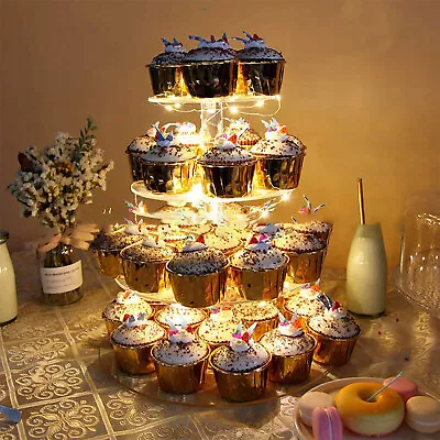 4 Tier Cupcake Stand Cake Display Holder LED String Light Pastry Wedding Decor • $20.90