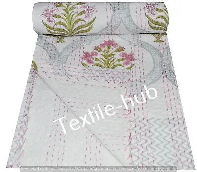 £23.99 • Buy Block Print Kantha Quilt Cotton Bedspread Indian Blanket Handmade Bedding Throw