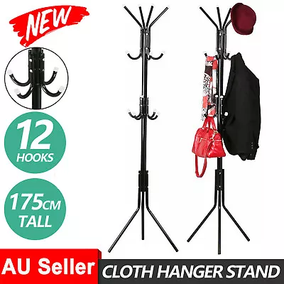 12 Hook 3-Tier Hat Coat Clothes Hanger Stand Rack Tree Style Metal Storage Rack • $23.49