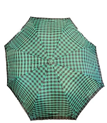 Mario Valentino Green Black Checker Plaid Folding Umbrella Vintage • $30