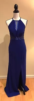 Morgan & Co. Royal Blue Halter Style Beaded Formal Evening Gown Dress Juniors 7 • $39