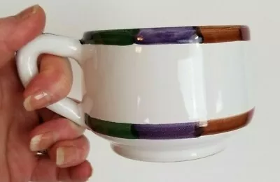 B.Goldsmith Design Soup Mug Deruta Italy Stoneware Wide Mouth Stripe Signed EUC • $7.50