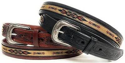 Men's Western Leather Belt. Saddle Horse Southwestern Style Cowboy Rodeo Belt • $22.99