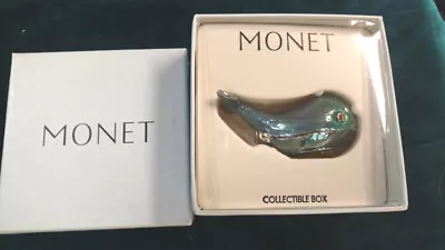 Vintage New Monet Enamel On Gold Keepsake Trinket Box  Whale  In Original Box • $26.99