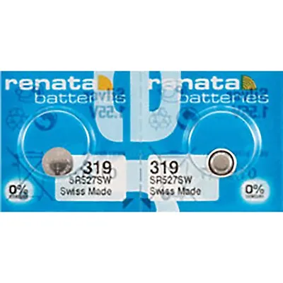 2 X Renata 319 1.55v Watch Cell Batteries SR527SW Mercury Free Silver Oxide • £3.70