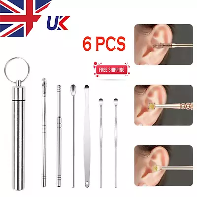 6PCS Ear Pick Cleaning Set Spiral Tool Spoon Ear Wax Remover Cleaner Curette Kit • £2.99