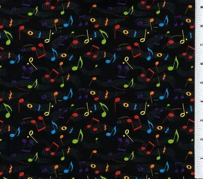 Fat Quarter Fabric  Music  Colorful Tossed Notes Music Musical  100% Cotton  Fq  • $2.99