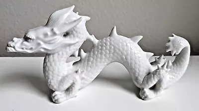 Foo Dragon Figurine White Porcelain Scales Serpent Sculpture Statue Glossy • $24.94